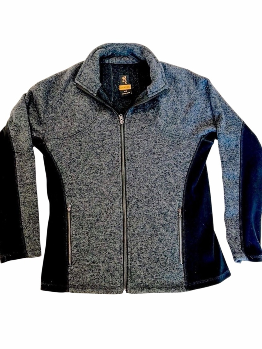 Browning Hyacinth Full Zip Sweater Fleece Jacket Mock Neck Gray Black L
